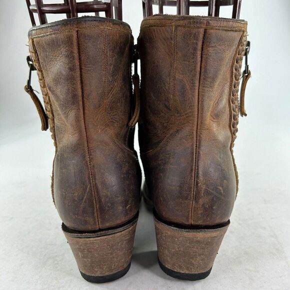 Lane Women's Layten Western Booties US 7 Round Toe Brown Double Zip Short Boots - Picture 6 of 12